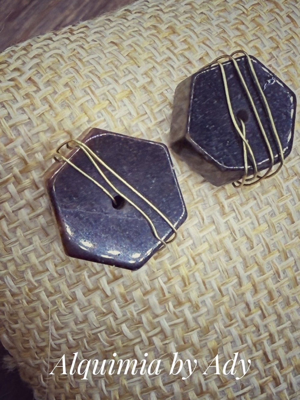 Chunky hexagon stud Tigers eye earrings
